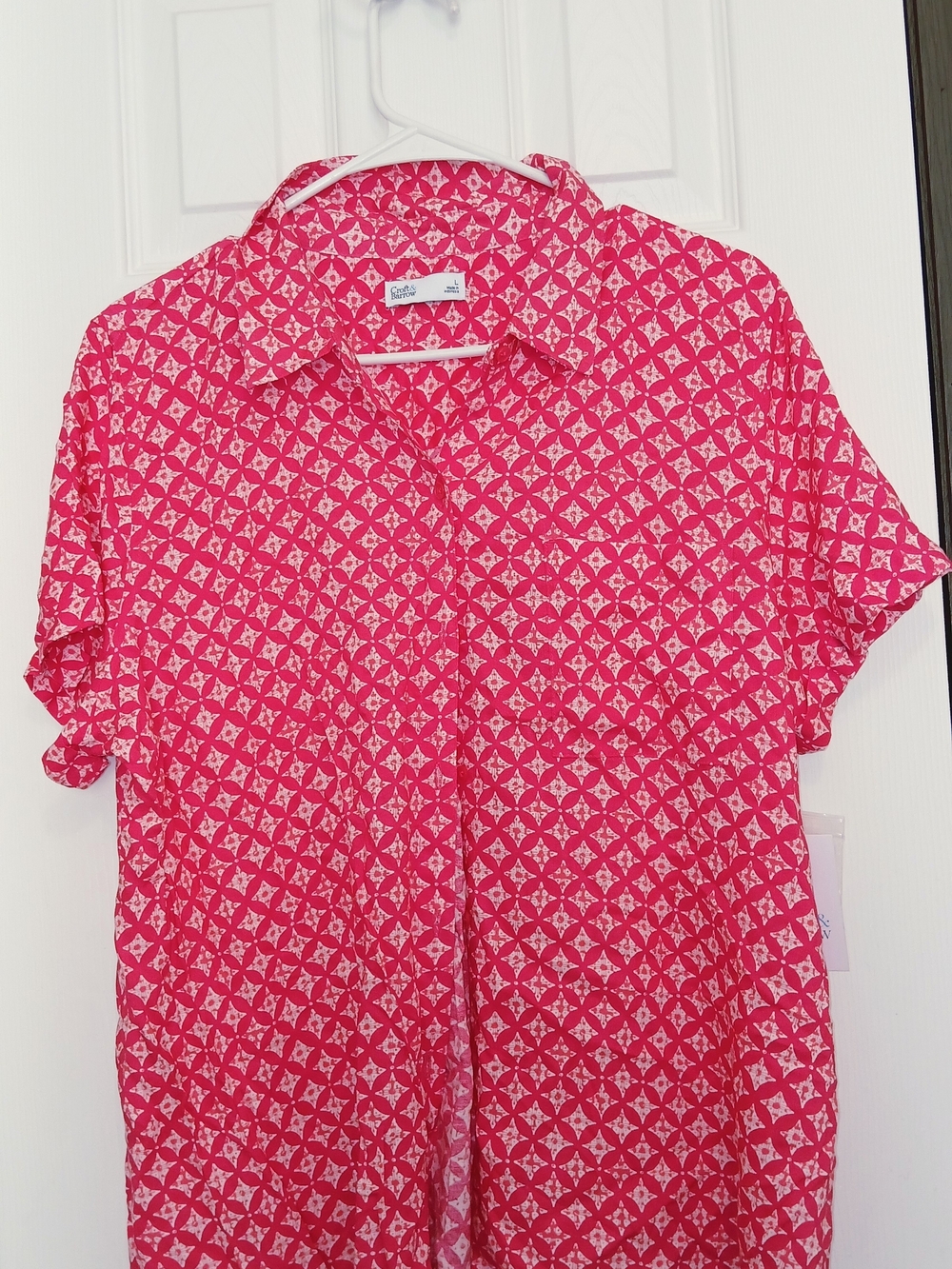 croft & barrow Bright Pink Geometric Short-Sleeve Button-Down Shirt